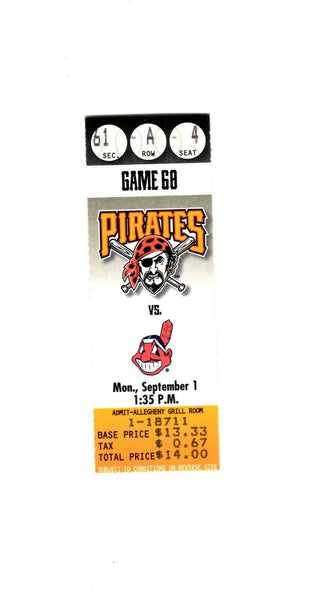 Sep 1 1997 Cleveland Indians @ Pittsburgh Pirates Ticket 1st Year Interleague