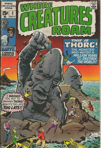  Where Creatures Roam #3 ORIGINAL Vintage01975 Marvel Comics Horror Thorg