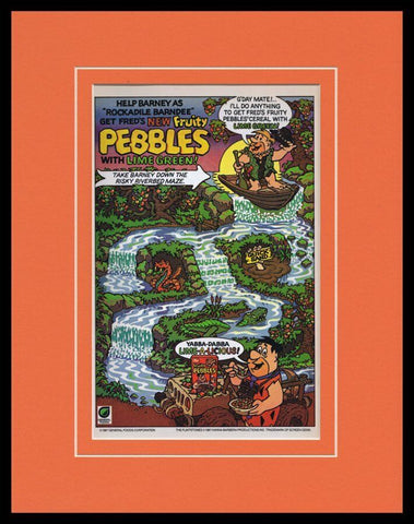 1988 Flintstones Fruity Pebbles Cereal Framed 11x14 Vintage Advertisement