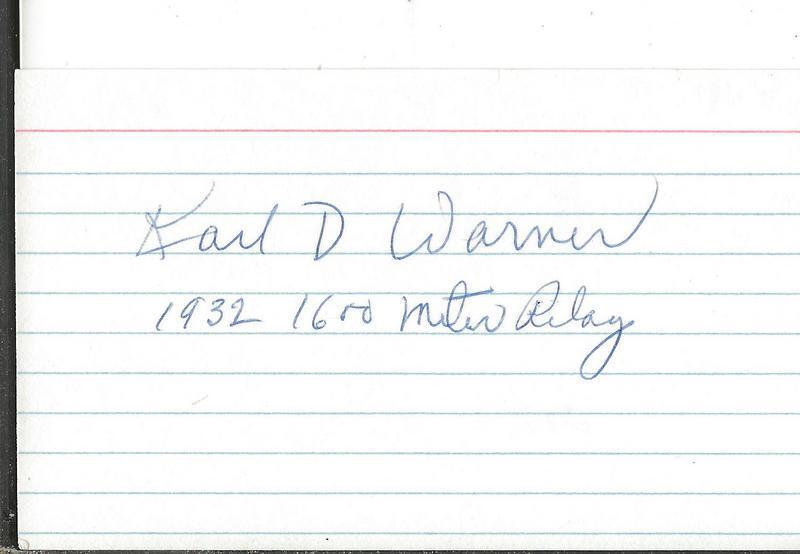 Karl Warner Signed 3x5 Index Card JSA 1932 Olympic Gold Medalist