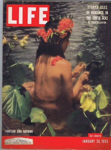 ORIGINAL Vintage January 24 1955 Life Magazine Tahitian Girl Bathing Cover