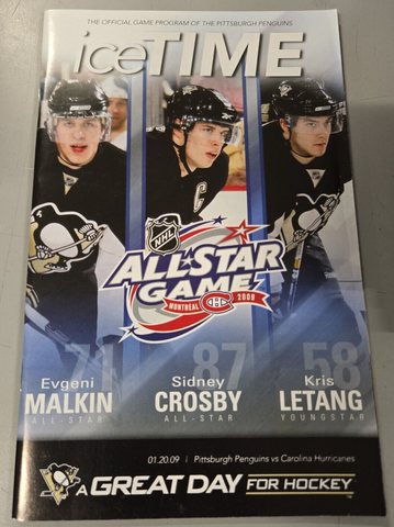 Jan 20 2009 Hurricanes @ Penguins Program Crosby Malkin Letang All Star Cover