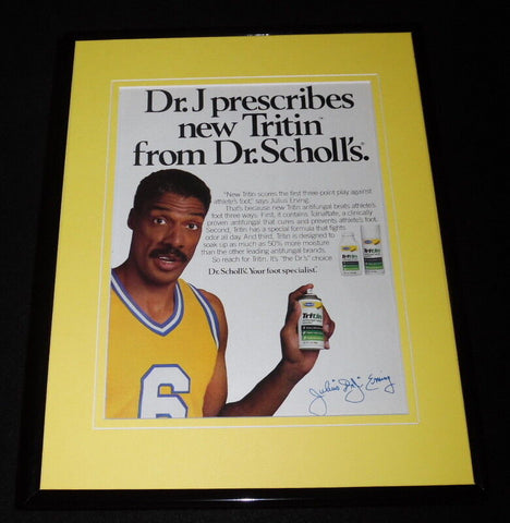 Dr J Julius Erving Facsimile Signed Framed 1988 Dr Scholl's Advertising Display