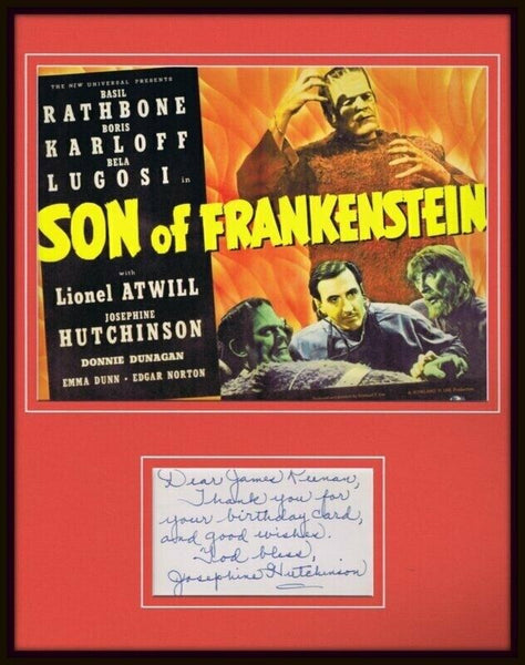 Josephine Hutchinson Signed Framed Note & Photo Display Son of Frankenstein