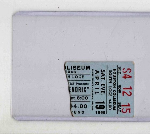 ORIGINAL VINTAGE April 19 1969 Jimi Hendrix Concert Ticket Stub Houston Texas