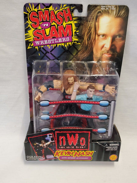 VINTAGE SEALED 1999 NWO Smash n Slam Kevin Nash + Referee Action Figure