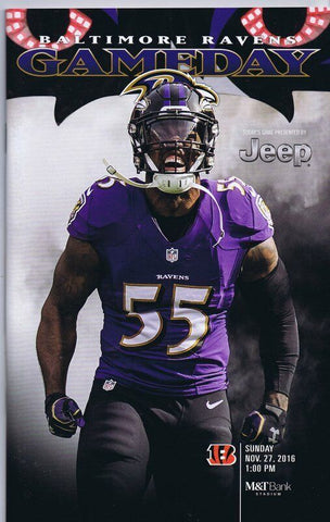 ORIGINAL Vintage Nov 27 2016 Baltimore Ravens vs Bengals Program Terrell Suggs