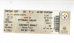 Dec 4 2011 Bengals @ Steelers Ticket Ben Roethlisberger Sets Completion Record