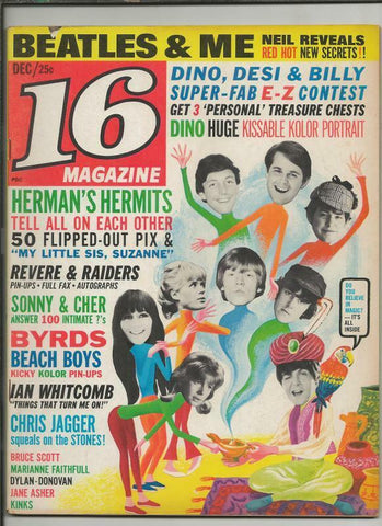 ORIGINAL Vintage December 1965 16 Magazine Beatles Sonny Cher Byrds 