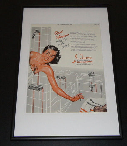 1953 Chase Brass & Copper Framed ORIGINAL 12x18 Vintage Advertisement Display