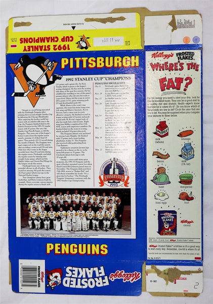 1992 Frosted Flakes Pittsburgh Penguins Tony Tiger Stanley Cup Cereal Box 