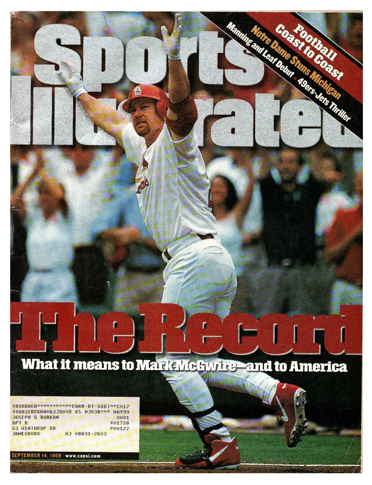 Sep 14 1998 Sports Illustrated Magazine Mark McGwire HR Record Cardinals