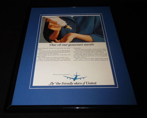 1966 United Airlines Friendly Skies Framed 11x14 ORIGINAL Vintage Advertisement