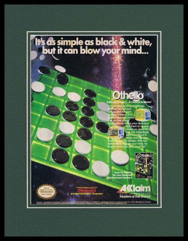 Othello 1989 NES Nintendo Framed 11x14 ORIGINAL Advertisement