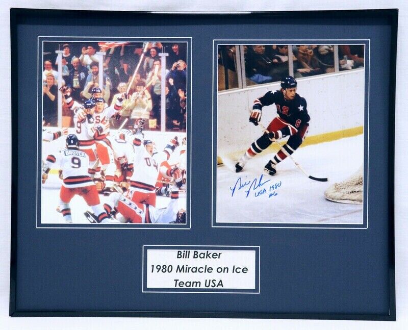 Bill Baker Signed Framed 16x20 Photo Set Miracle on Ice 1980 Team USA