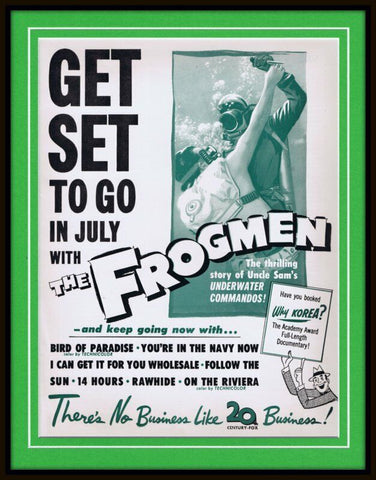 ORIGINAL Vintage 1951 The Frogmen Movie 11x14 Framed Advertisement 