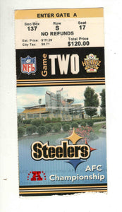 2004 AFC Championship Ticket Patriots @ Steelers Tom Brady Flu Game vs Big Ben