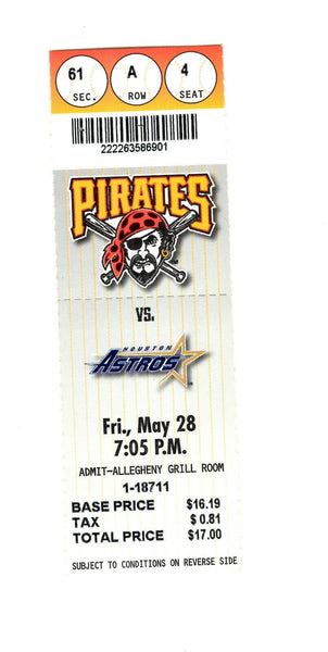 May 28 1999 Houston Astros @ Pittsburgh Pirates Ticket Craig Biggio Jeff Bagwell