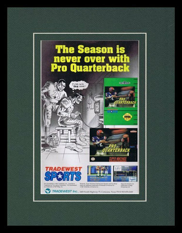 1992 Tradewest Pro Quarterback SNES Framed 11x14 ORIGINAL Vintage Advertisement