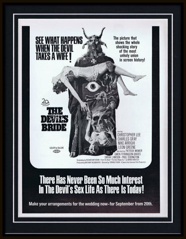 ORIGINAL Vintage 1968 Devil's Bride Christopher Lee 11x14 Framed Advertisement  