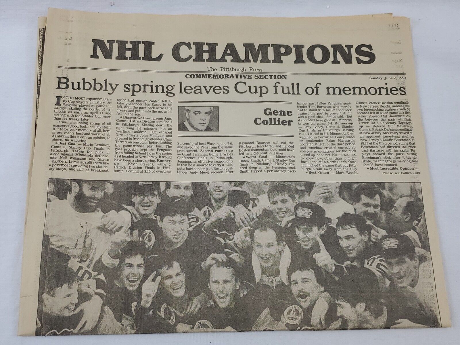 June 2 1991 Pittsburgh Press NHL Champions Newpaper Penguins Stanley Cup