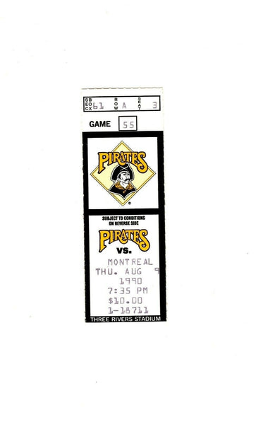 Aug 9 1990 Montreal Expos @ Pittsburgh Pirates Ticket Barry Bonds HR #105