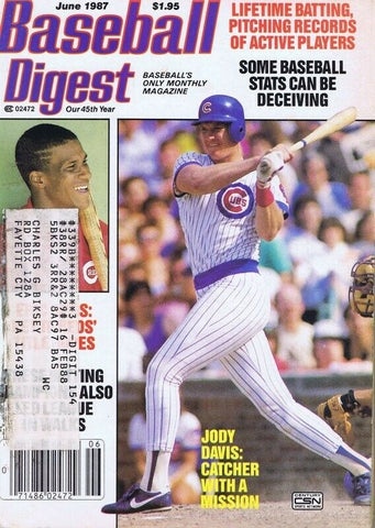 ORIGINAL Vintage June 1987 Baseball Digest Magazine Jody Davis