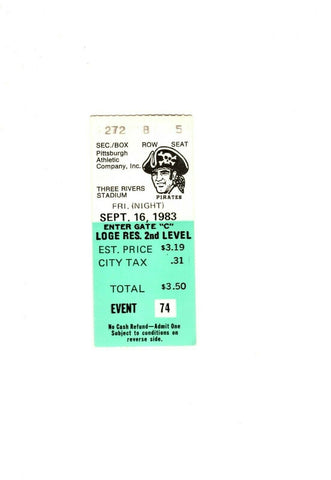 Sep 16 1983 Montreal Expos @ Pittsburgh Pirates Ticket Raines Dawson Parker