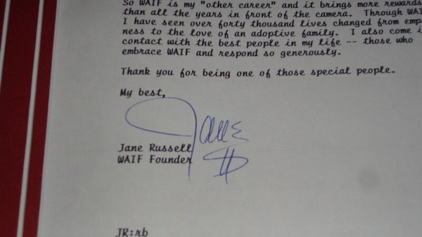 Jane Russell Signed Framed 1993 Typed Letter & The Outlaw Photo Display JSA