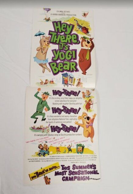 VINTAGE 1964 Hey There It's Yogi Bear 9x24 Industry Poster Ad Hanna Barbera