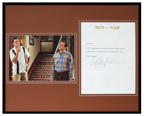 Charlie Sheen 16x20 Signed Framed Typed Letter & Photo Set JSA 2 1/2 Men