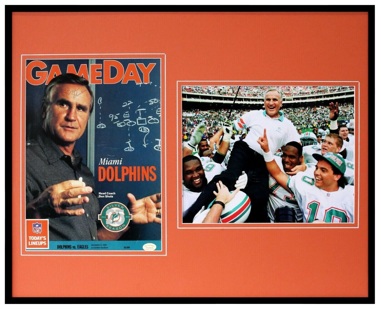 Don Shula Signed Framed 16x20 1990 GameDay Program & Photo Display Dolphins