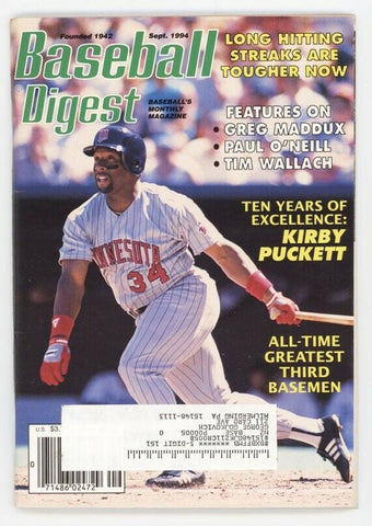 VINTAGE Sep 1994 Baseball Digest Magazine Kirby Puckett Twins