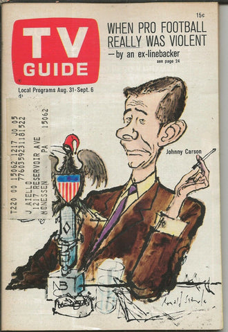 ORIGINAL Vintage Aug 31 1968 TV Guide Johnny Carson