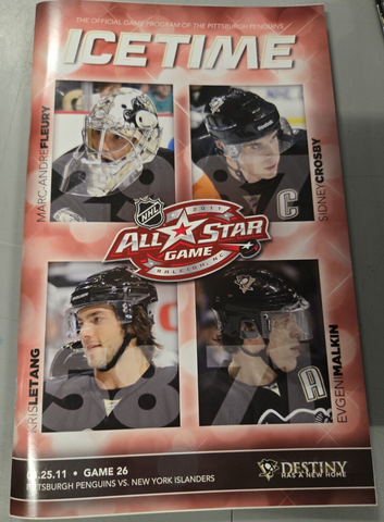 2011 Islanders @ Penguins Program Crosby Malkin Letang Fleury All Star Cover