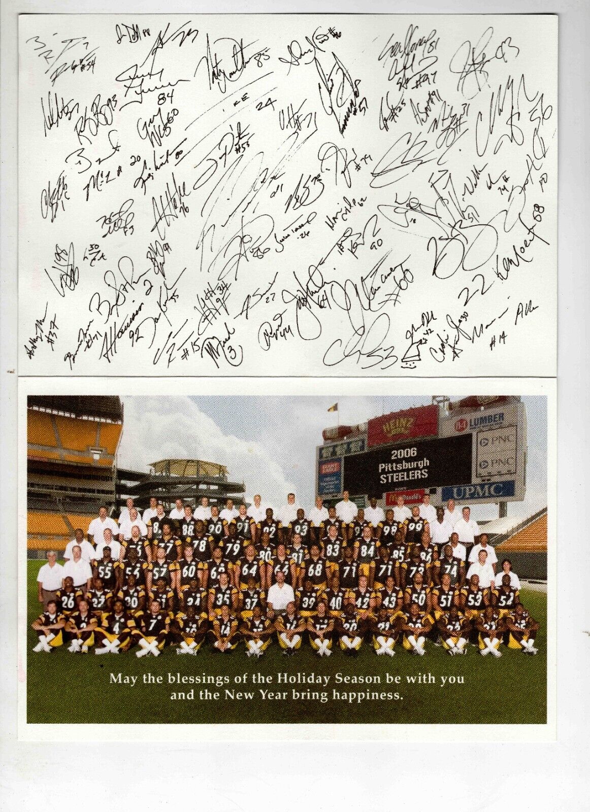 2006 Pittsburgh Steelers Team Facsimile Signed Christmas Card Last Cowher Season