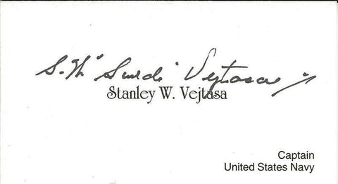 Stanley Swede Vejtasa Signed Business Card WWII Ace Grim Reapers US Navy