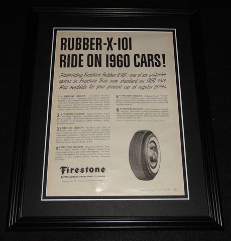 1959 Firestone Rubber X 101 Tires 11x14 Framed ORIGINAL Vintage Advertisement