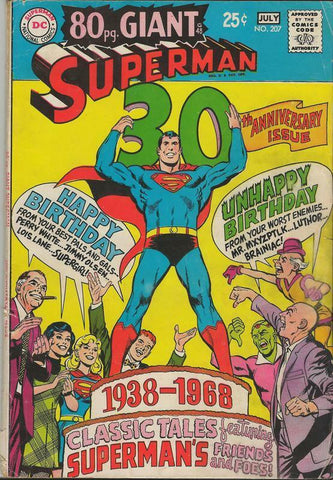 Superman #207 ORIGINAL Vintage 1968 DC Comics 30th Anniversary