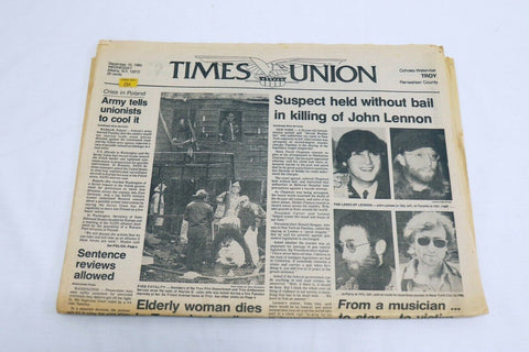 ORIGINAL Vintage Dec 10 1980 Death of John Lennon Albany NY Newspaper