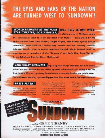 Sundown 1941 ORIGINAL Vintage 9x12 Industry Ad Gene Tierney Harry Carey 