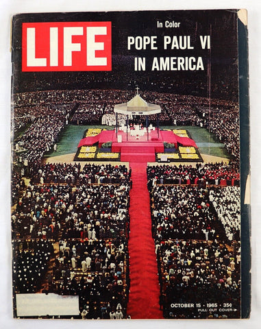 ORIGINAL Vintage Oct 15 1965 Life Magazine Pope Paul VI in America