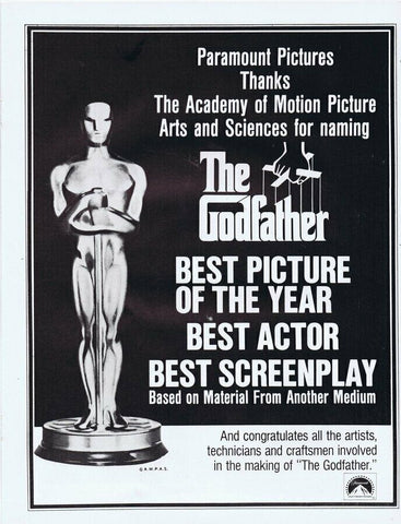 The Godfather 1973 Paramount / Academy Award ORIGINAL Vintage 9x12 Industry Ad  