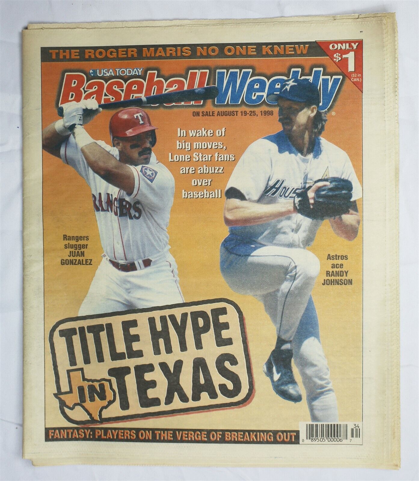  VINTAGE Aug 25 1998 Baseball Weekly Magazine Randy Johnson Juan Gonzalez