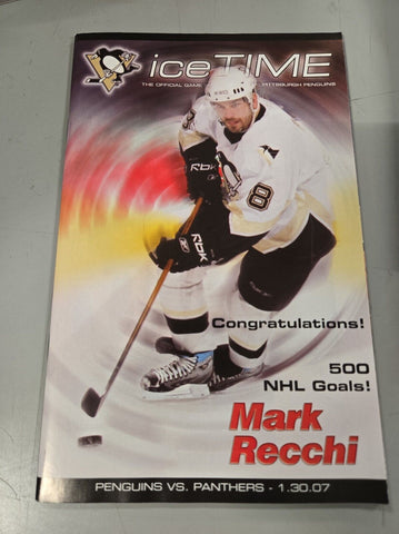 Jan 30 2007 Panthers @ Pittsburgh Penguins Program Mark Recchi 500 Goal MAF S/O