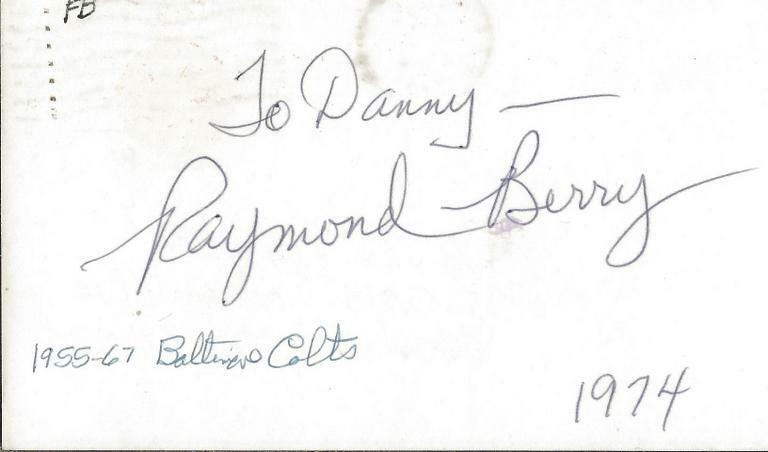 Raymond Berry 1974 Signed 3x5 Index Card Colts