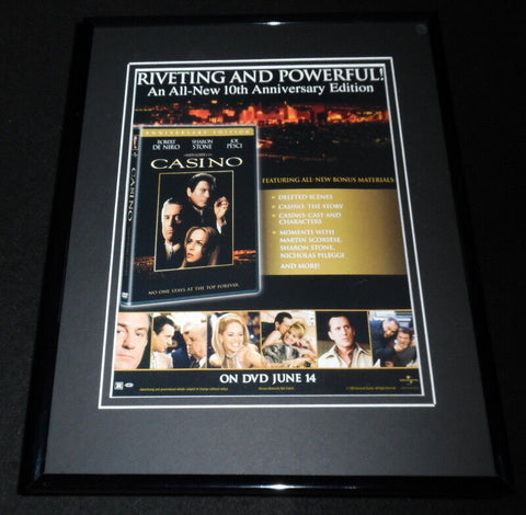 Casino 2005 Framed 11x14 ORIGINAL Advertisement Robert De Niro Sharon Stone