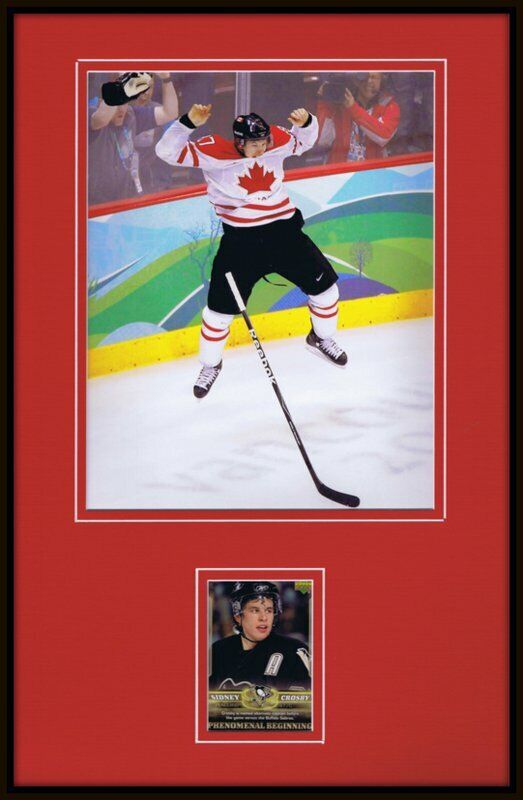 Sidney Crosby 11x17 Framed Olympics Photo + 2005 Upper Deck Rookie Card Display 