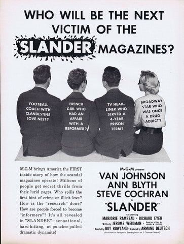 Slander 1957 ORIGINAL Vintage 9x12 Industry Ad Van Johnson Ann Blyth