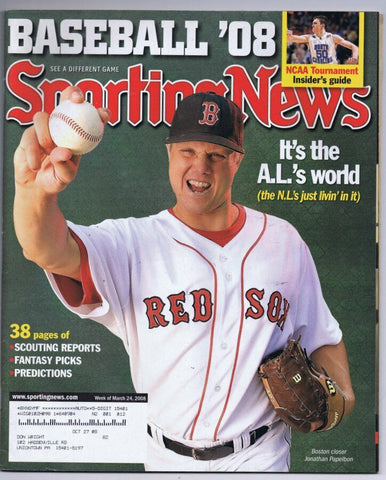 ORIGINAL Vintage March 24 2008 Sporting News Magazine Jonathan Papelbon Red Sox